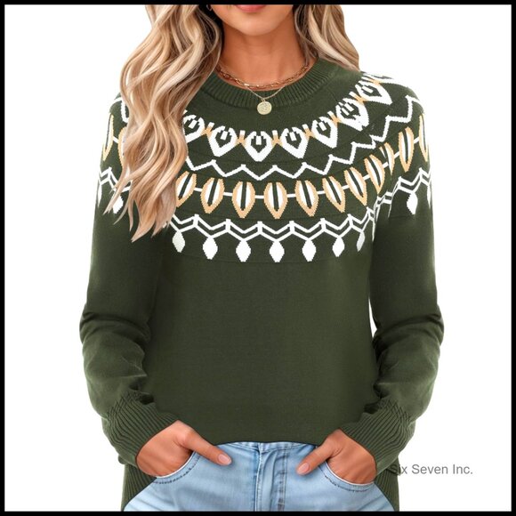 Vintage Fair Isle Sweater Raglan Sleeve Crew Neck Knitted Pullover Comfy Warm - Picture 1 of 7